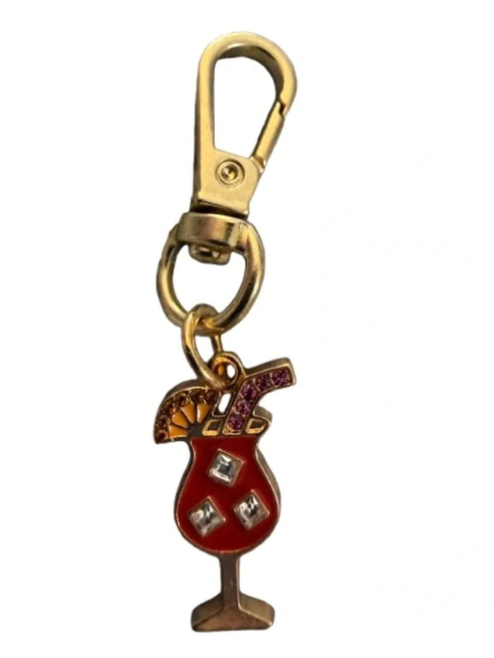 Bag Charm Gold-Tone Tropical Drink with Red Enamel